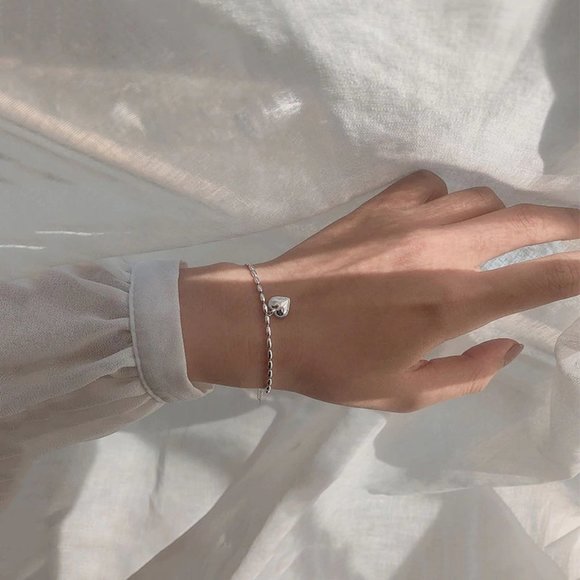 *NEW 925 Sterling Silver Simple Heart Bracelet - Picture 6 of 10